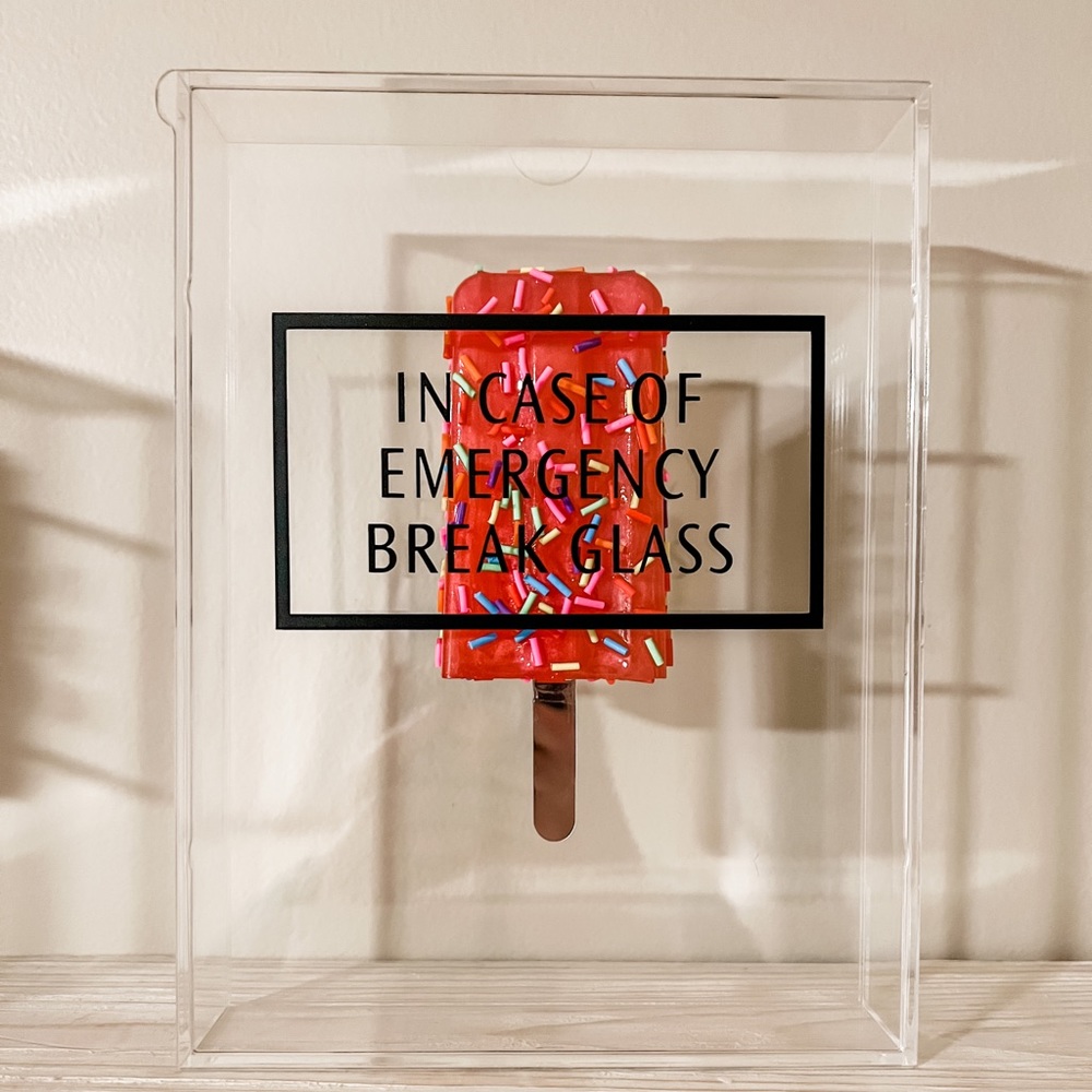 Red Popsicle w|Sprinkles in Clear Display Case In Case of EMERGENCY Break Glass